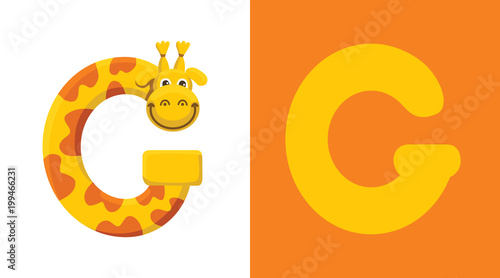 G is for Giraffe. Letter G. Giraffe, cute illustration. Animal alphabet.