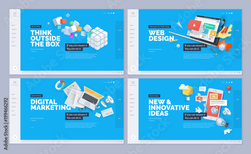 Set of website template designs. Modern vector illustration concepts of web page design for website and mobile website development. Easy to edit and customize.