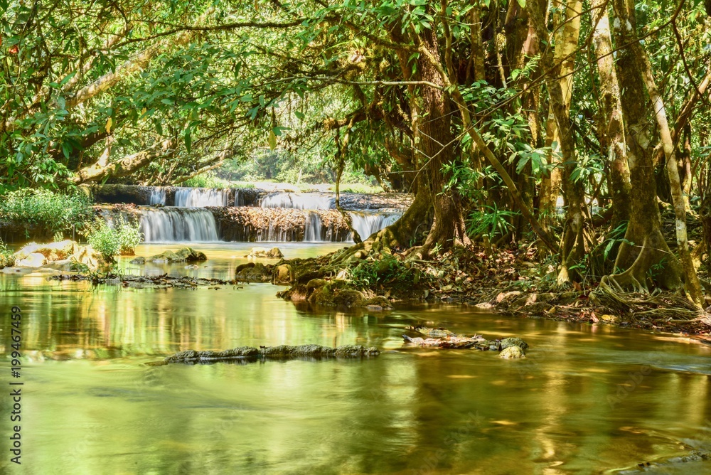 Beautiful Scenery of Takien Thong Waterfall in Sangkhlaburi, Thailand