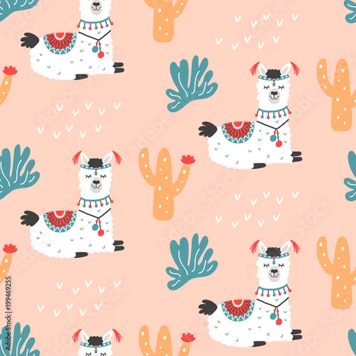 Tapety Kreskówka Lamy Alpaki powtarzalny wzór