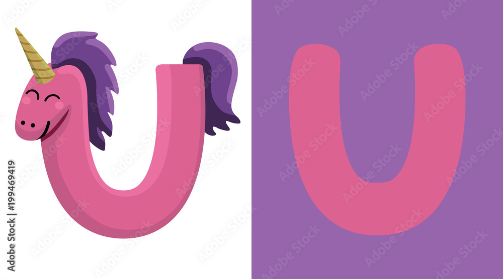 U is for Unicorn. Letter U. Unicorn, cute illustration. Animal alphabet. U is for Unicorn. Letter U. Unicorn, cute illustration. Animal alphabet.