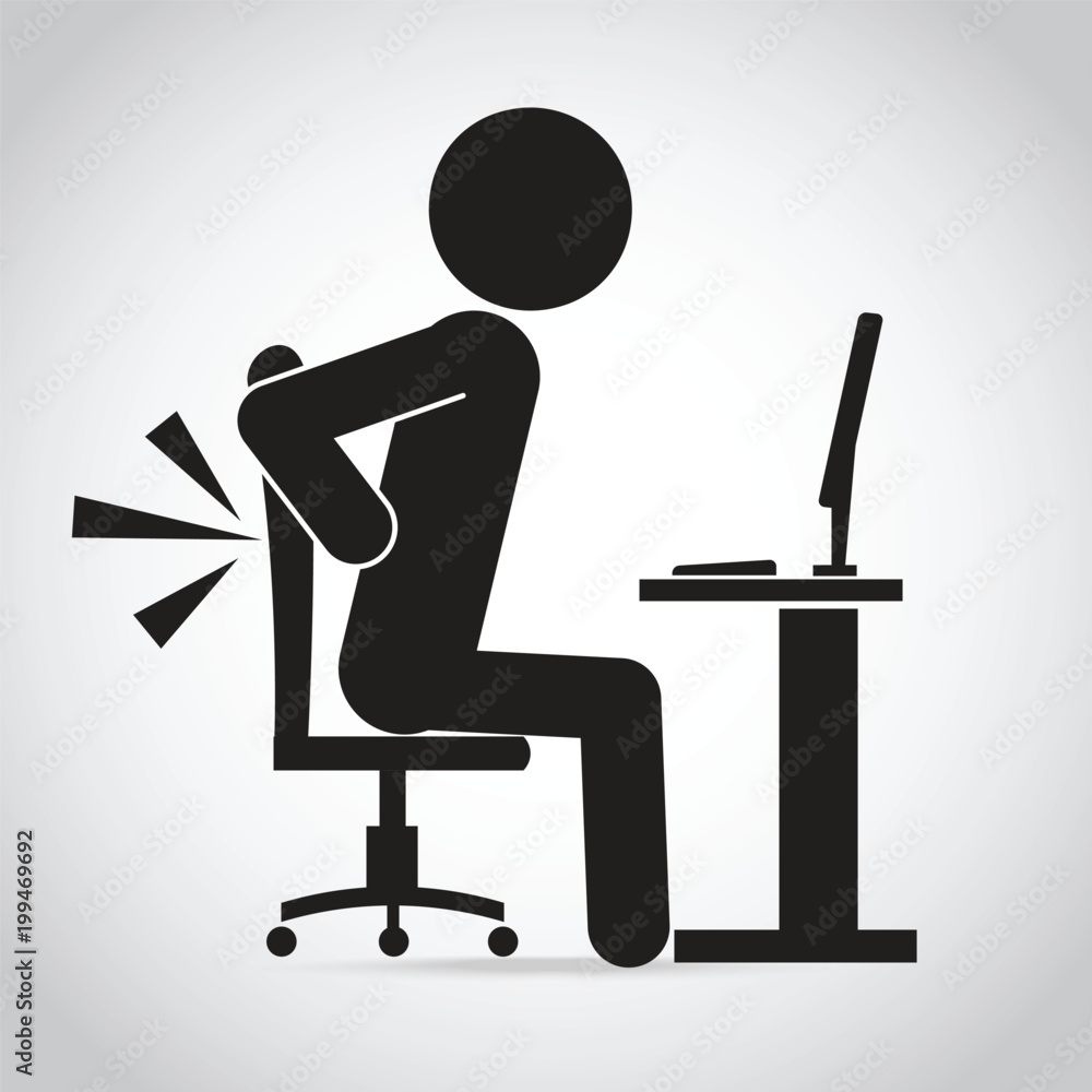 Man back pain icon. Office syndrome icon sign illustration Man back pain icon. Office syndrome icon sign illustration