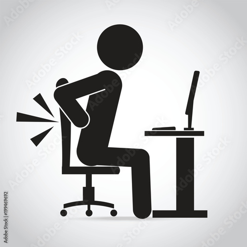 Man back pain icon. Office syndrome icon sign illustration