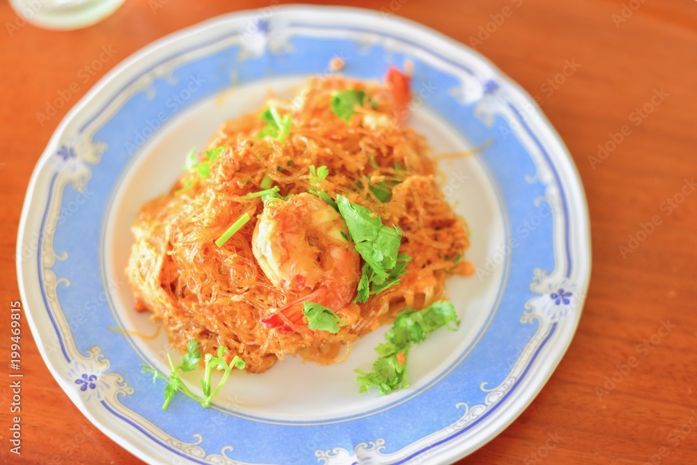 Plate of Rice Vermicelli Pad Thai, a Famous Thai Dish Plate of Rice Vermicelli Pad Thai, a Famous Thai Dish