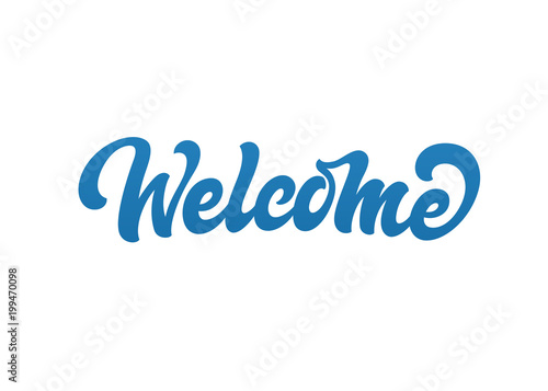 Photo Welcome vector text logo. Handmade lettering in freehand style.