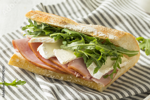 Homemade French Ham and Brie Baguette Sandwich photo