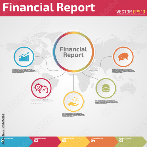 five points financial report infographic banner template concept for business report