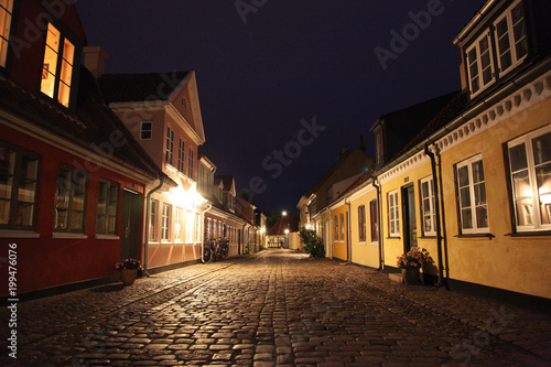 Fototapeta Old fairy tale houses in a centrum of Odense in night