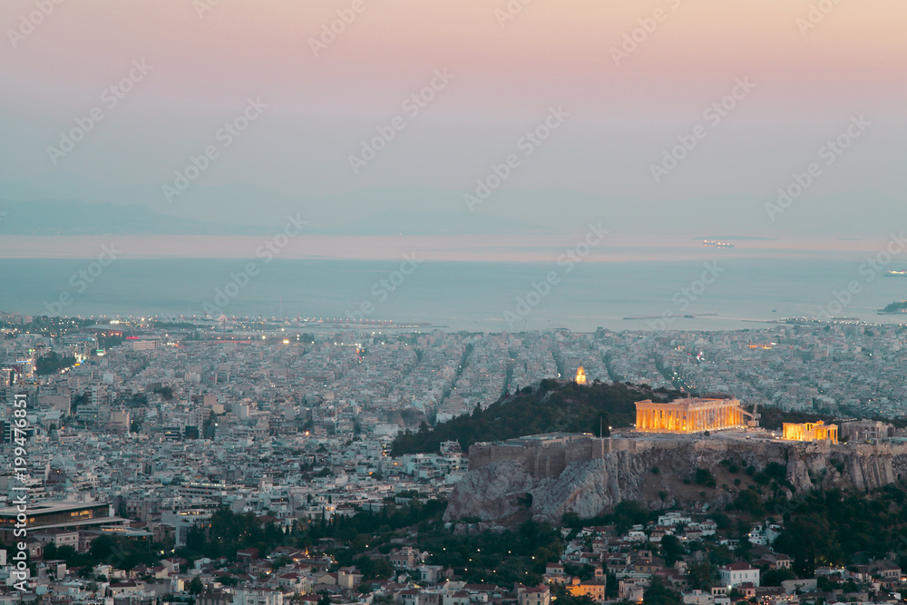 View of the Acropolis at night.
