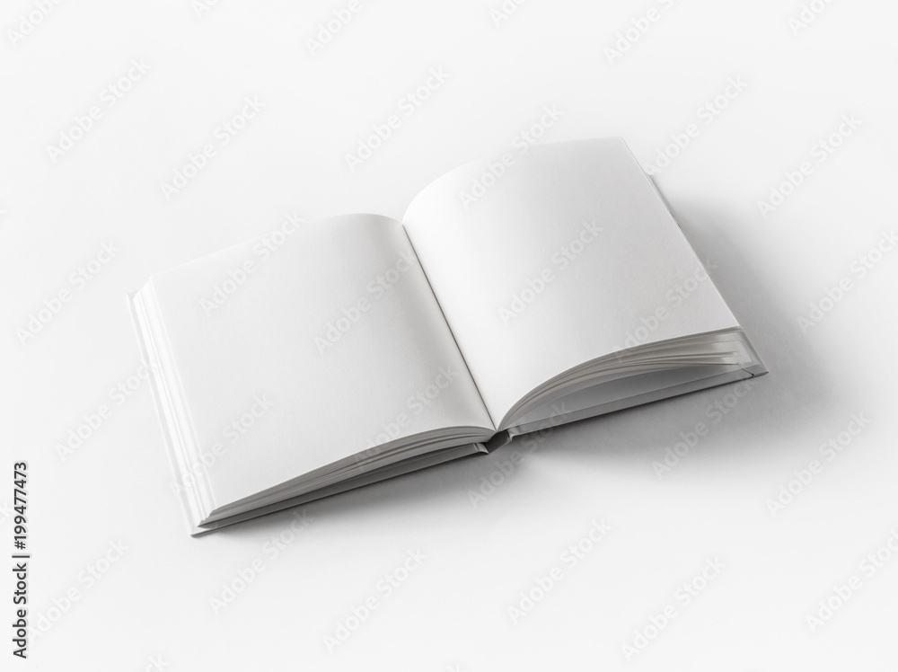 Blank open book on white paper background. Blank open book on white paper background.