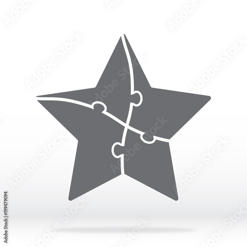 Simple icon star puzzle in gray. Simple icon star puzzle of the four elements. Flat design. Vector illustration EPS10.