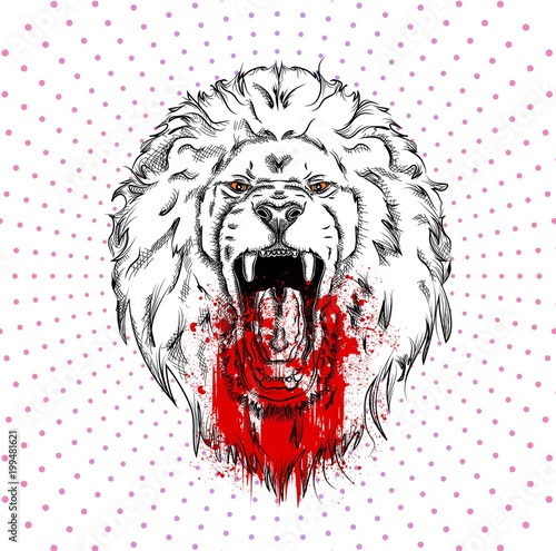 Fototapeta Naklejka Na Ścianę i Meble -  Portrait of a lion. Can be used for printing on T-shirts, flyers and stuff. Vector illustration
