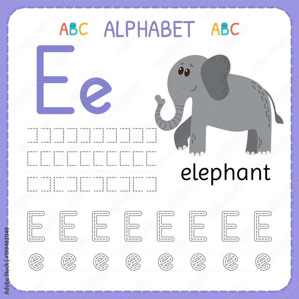 Alphabet tracing worksheet for preschool and kindergarten. Writing practice  letter E. Exercises for kids Stock Vector | Adobe Stock