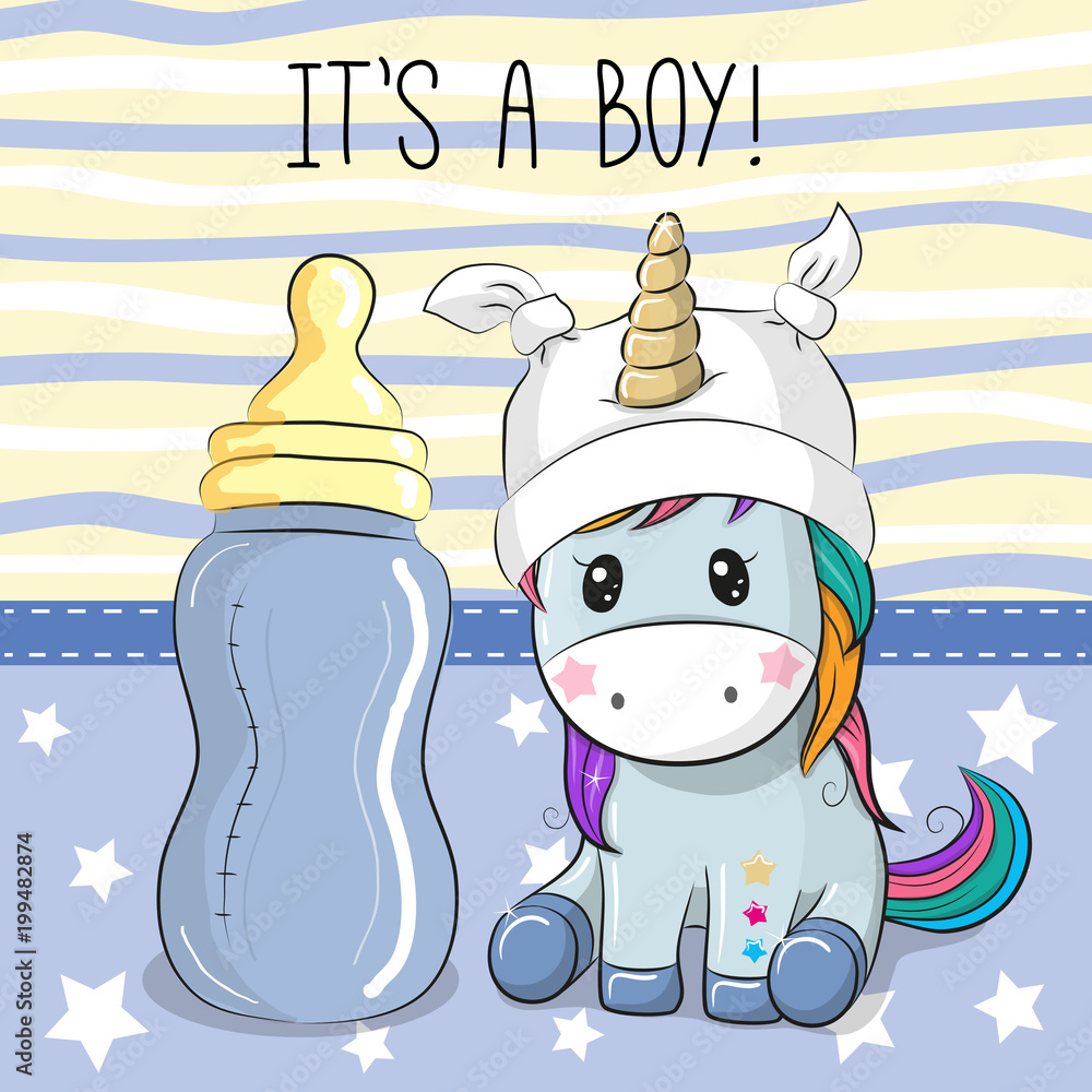 Fototapeta Cute Cartoon Unicorn z butelki do karmienia