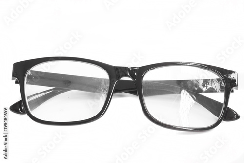 Black glasses on white background.