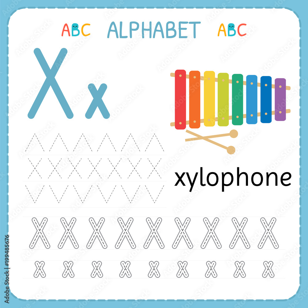 alphabet tracing worksheet for preschool and kindergarten writing practice letter x exercises for kids stock vector adobe stock