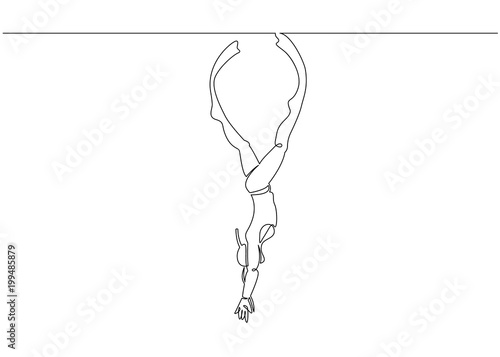 Continuous single one drawn scuba diver line underwater in the sea. The concept of sport is a journey of scuba diving.