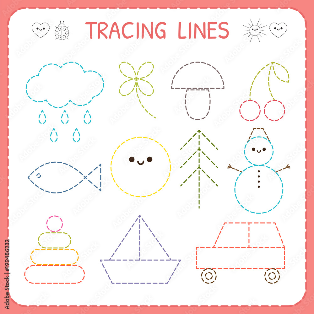 Kindergartens educational game for kids. Preschool tracing worksheet