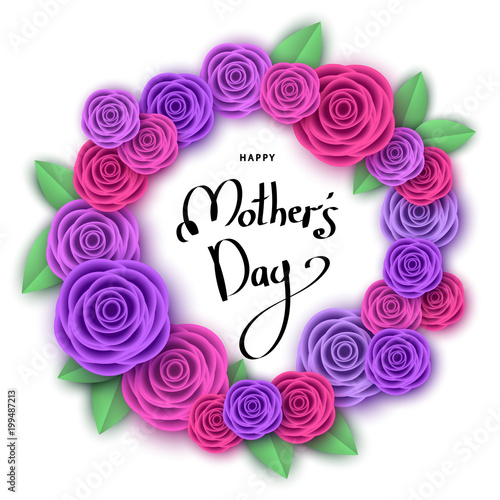 Happy mother's day greeting card with ring of roses.