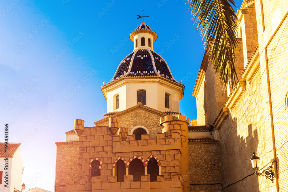 Dome with ceramic tiles in the church of Altea, Alicante province.