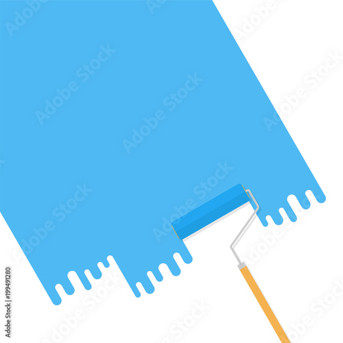 A paint roller with a blue color. Illustration flat design style. Blank template for your text