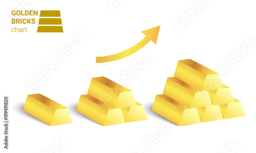 Golden bricks growing chart vector on white background.
