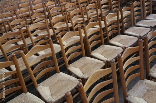 wooden chairs with straw seat before the show