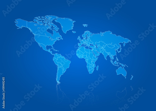 World map shiny blue modern style