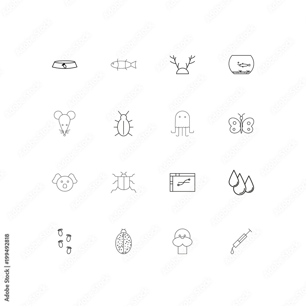 Animals simple linear icons set. Outlined vector icons