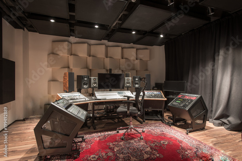 Interior of recording studio control desk photo