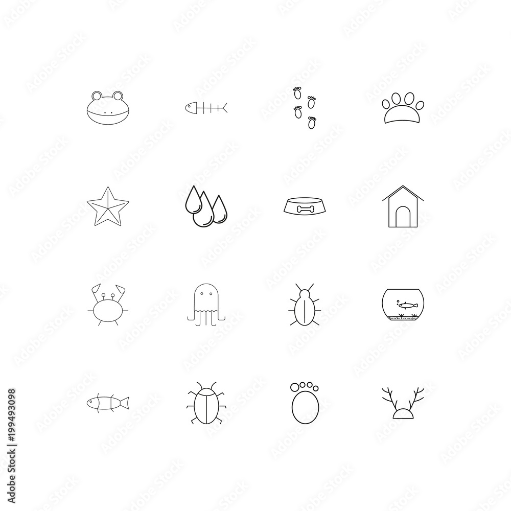 Animals simple linear icons set. Outlined vector icons