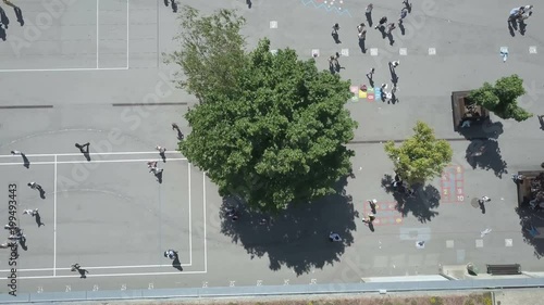 School Yard Overhead Aerial During Lunch Break