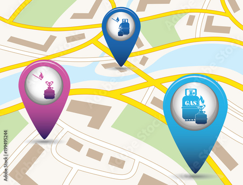 Set of tourism service map pointers on map