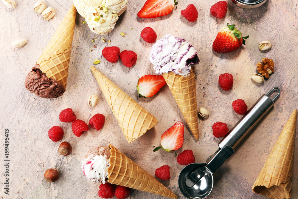 Set of ice cream scoops of different colors and flavours Set of ice cream scoops of different colors and flavours