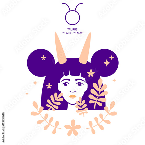 Bull to Taurus of zodiac, horoscope concept, vector art, illustration. Beautiful girl silhouette. Astrological sign as a beautiful women. Future telling, horoscope, alchemy, spirituality, occultism