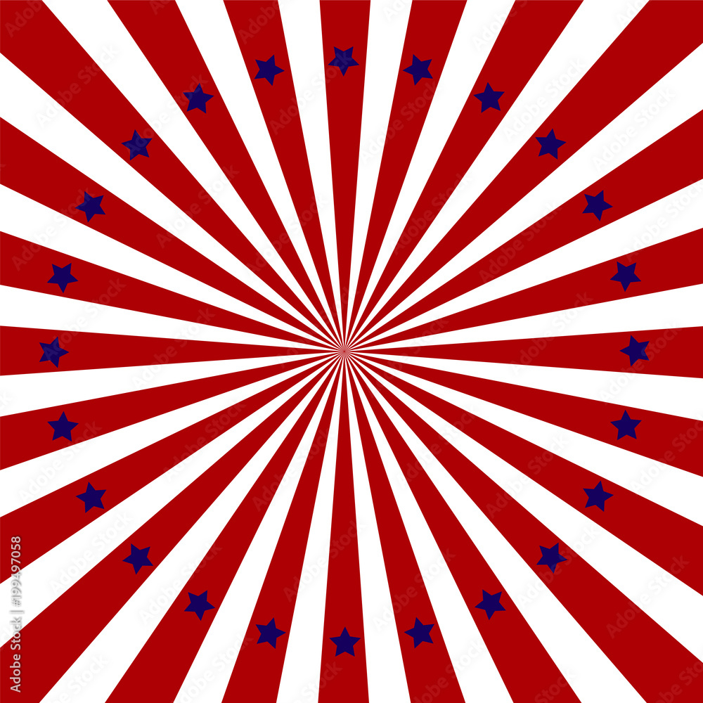 Fototapeta premium Red white stripes with stars. Template for postcard.