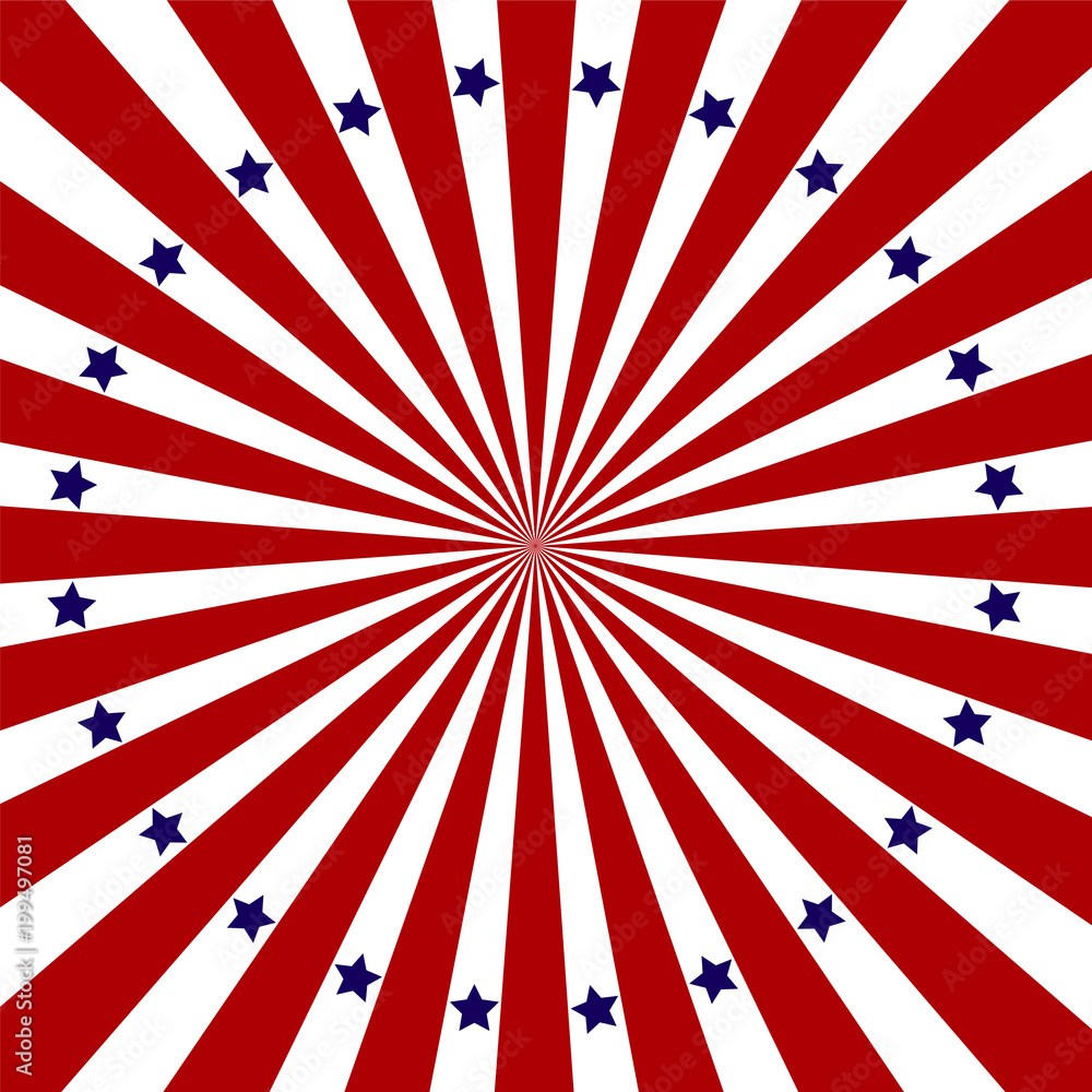 Fototapeta premium Red white stripes with stars. Template for postcard.