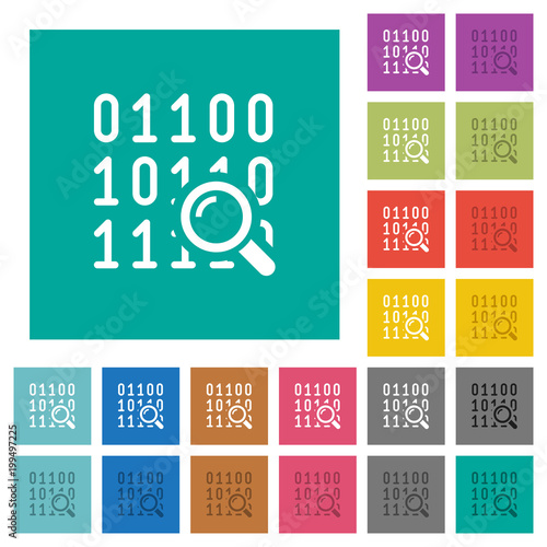 Code analysis square flat multi colored icons