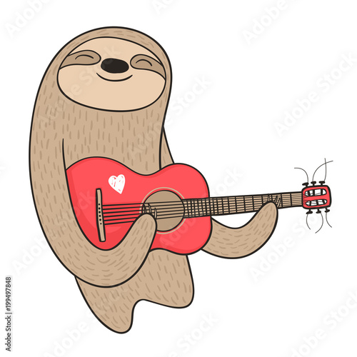 Cartoon sloth playing the guitar