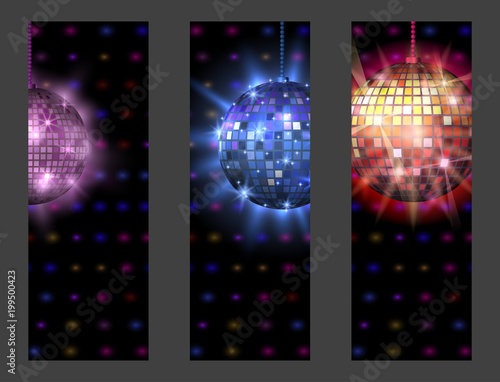 Disco ball discotheque card music party night club dance equipment vector illustration.