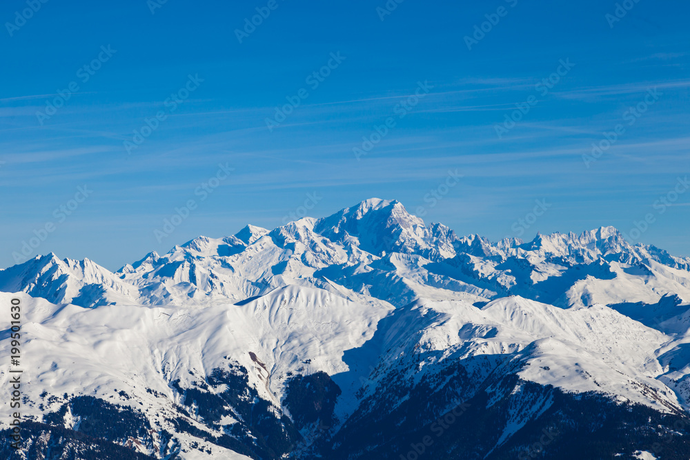 View from Saulire peak to french alpes, Three Valleys, Courchevel, Savoie, France