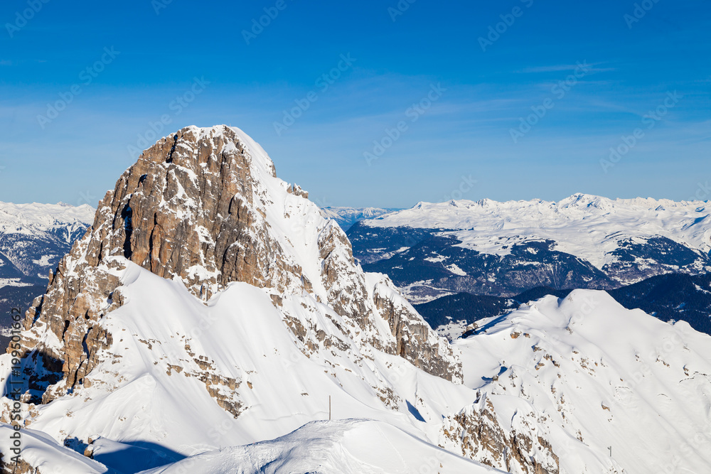 View from Saulire peak to french alpes, Three Valleys, Courchevel, France