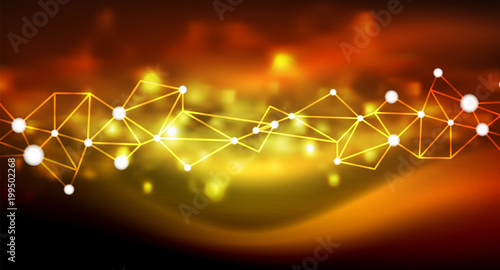 Shiny stars, neon glowing digital connected light dots