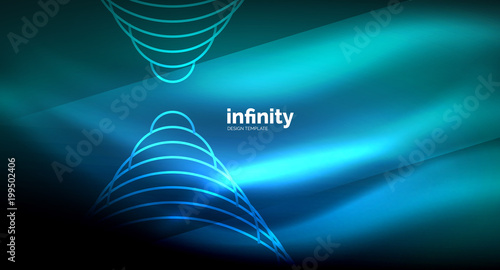 Abstract wave on dark background, shiny glowing neon digital background template