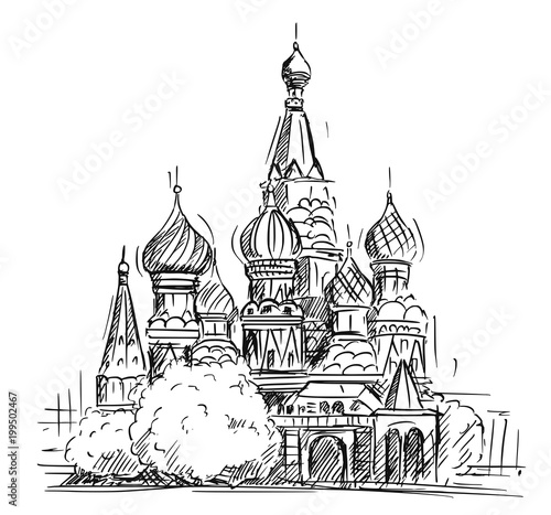 Cartoon sketch drawing illustration of Saint Basil's Cathedral in Moscow, Russia.