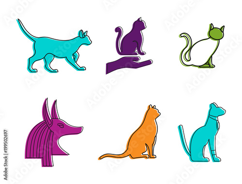 Cat icon set, color outline style © ylivdesign