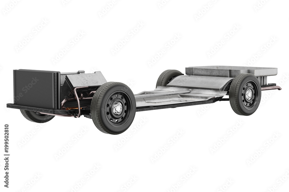Chassis frame car with wheel. 3D rendering