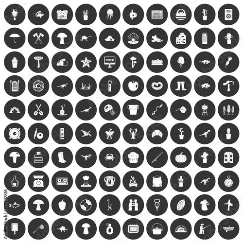 100 hobby icons set black circle