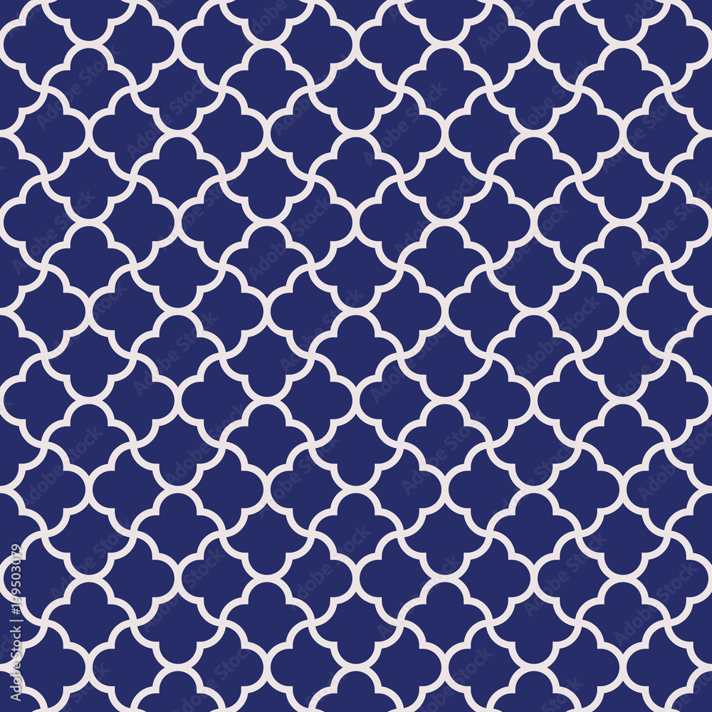 Fototapeta premium Seamless porcelain indigo blue and white vintage Persian outline interlocking pattern vector