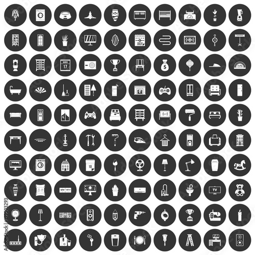 100 home icons set black circle